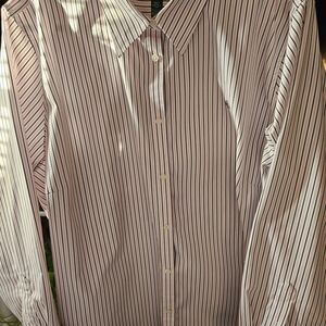 Lauren Ralph Lauren Pink and Black Striped Button-Up Blouse
